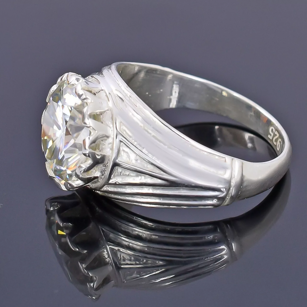 5.30 Ct Certified Round Cut White Moissanite Solitaire Ring Gold Vermeil - View 4 - GEMHUB & CO.