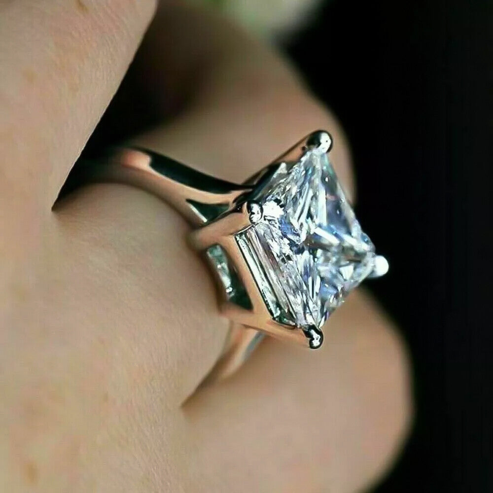 4.15 ct DEW White Moissanite Princess Solitaire Ring - 18K Gold Vermeil on 925 Sterling Silver