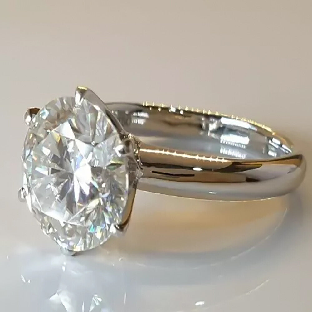 Certified 4.60 Ct Round Cut White Moissanite Solitaire Statement Ring In 18K Gold P 18K Gold Plated