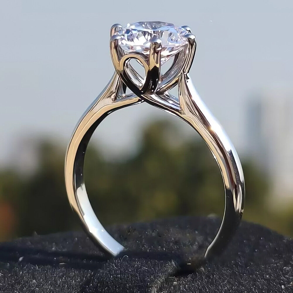 Certified 3 Ct. Round Cut White Moissanite Solitaire Ring in 18K Gold Plated Vermei 18K Gold Plated