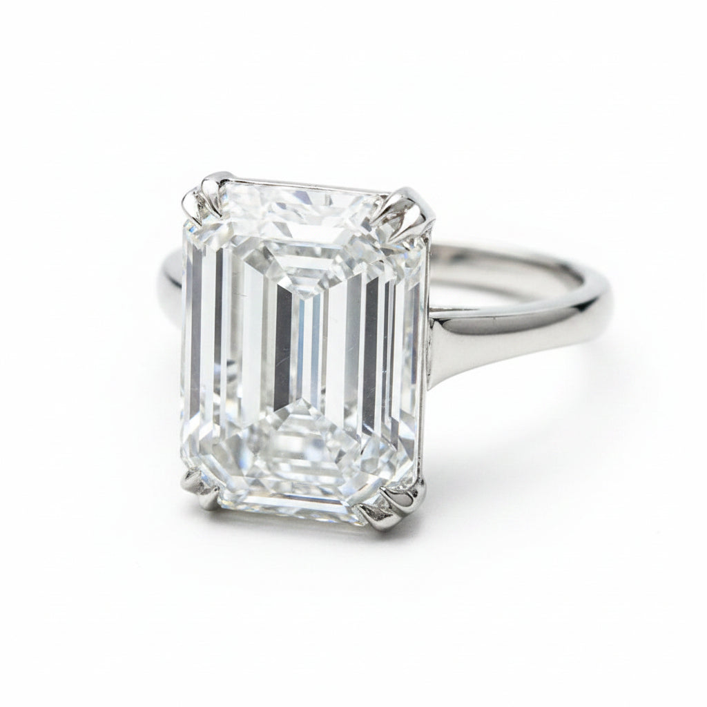 6.7 Ct White Moissanite Emerald Solitaire Ring - 925 Sterling Silver Gold Vermeil