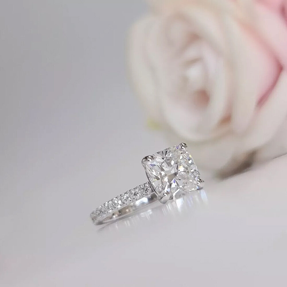 2.50 Ct Certified Cushion Cut White Moissanite Ring For Women 18K Gold Plated Verme 18K Gold Plated