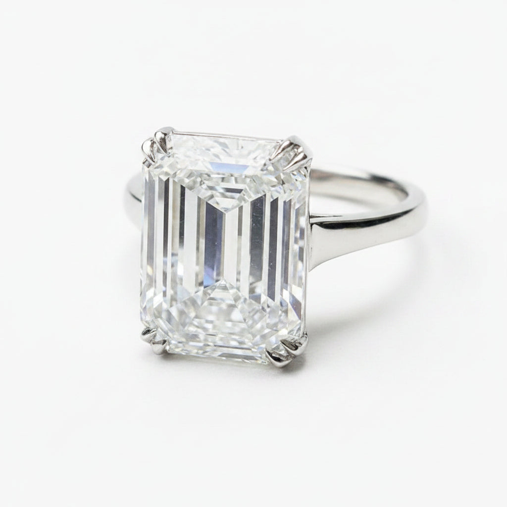 4.8 Ct White Moissanite Emerald Solitaire Ring - 925 Sterling Silver Gold Vermeil