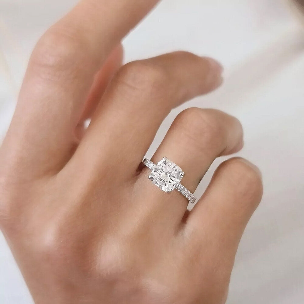 2.50 Ct Certified Cushion Cut White Moissanite Ring For Women 18K Gold Plated Verme 18K Gold Plated