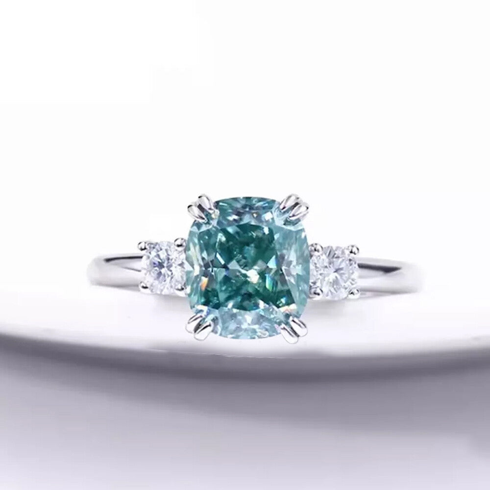 Certified 3.20 Ct Round Cut Blue Moissanite Engagement Ring In Gold Vermeil - View 4 - GEMHUB & CO.