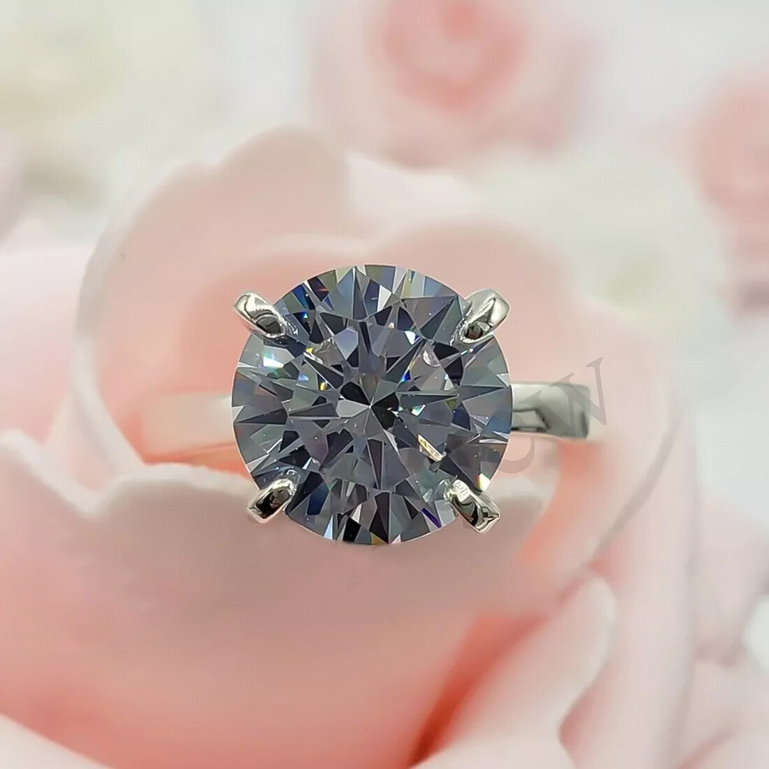 2.90 Ct Certified Round Cut Off White Moissanite Ring In 18K Gold Plated