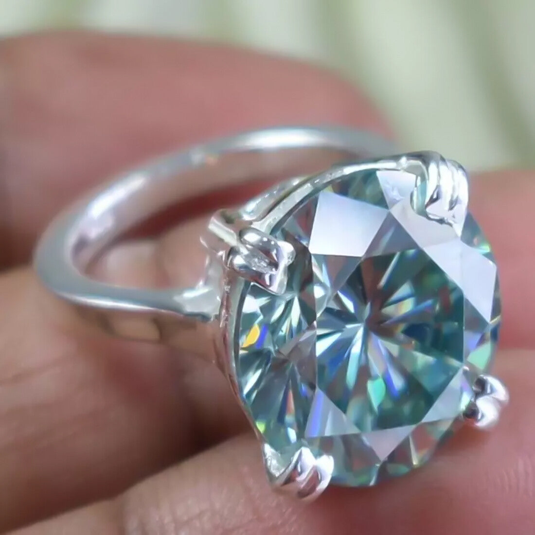 9.80 Ct Certified Round Cut Blue Moissanite Solitaire Ring In 18K Gold Plated Verme 18K Gold Plated
