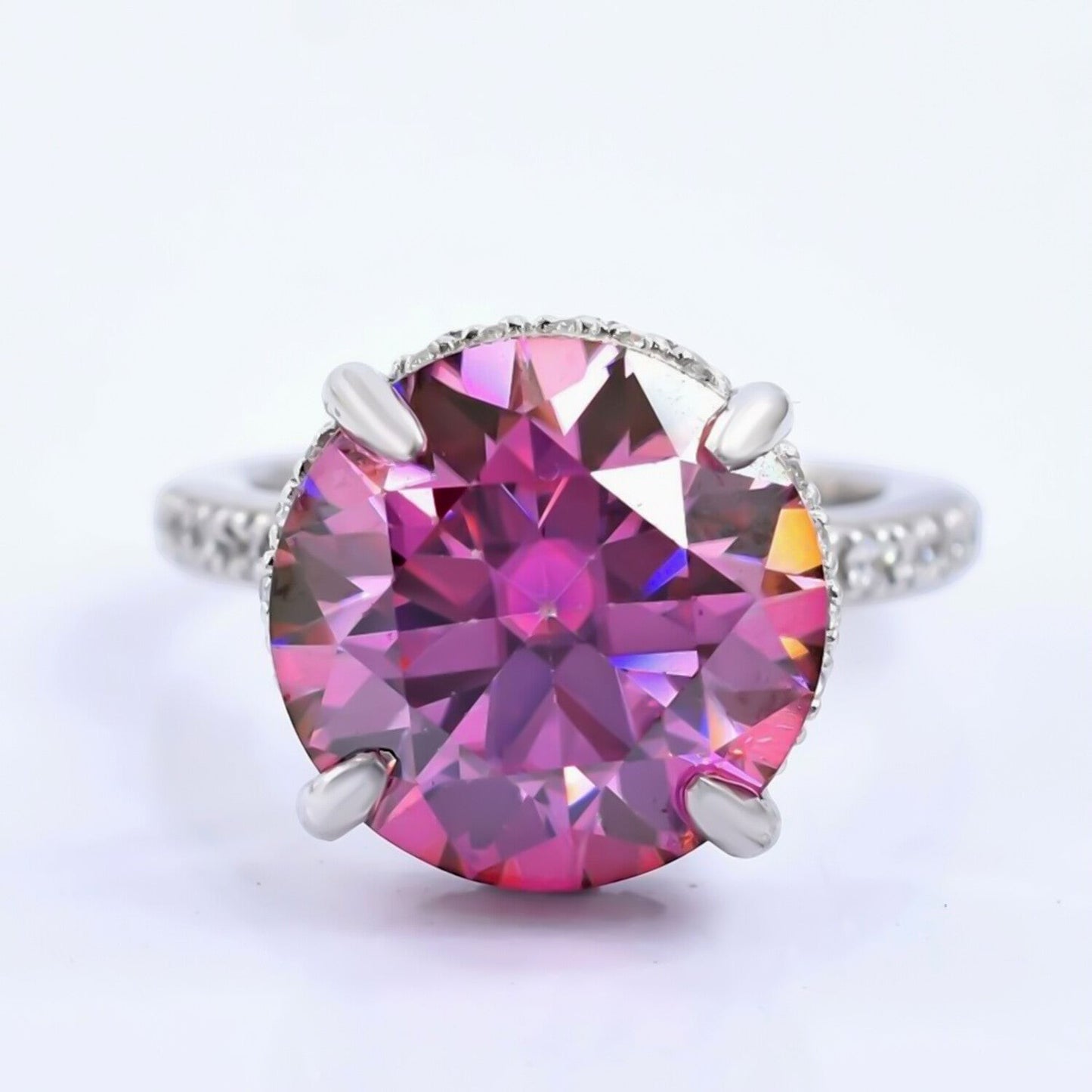 Certified 4ct Natural VVS1 Pink Moissanite Ring For Anniversary Gift 18K Gold Plate 18K Gold Plated