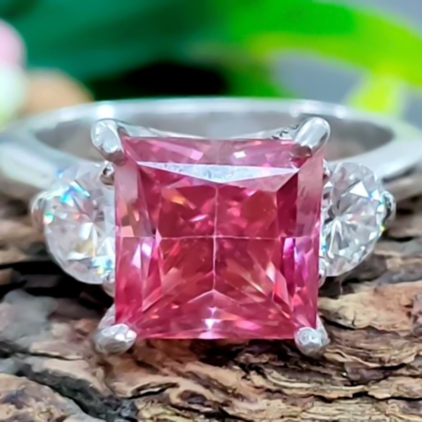 Certified 3.20ct Natural VS1 Princess Moissanite Ring Gift For Wife 18K Gold Plated