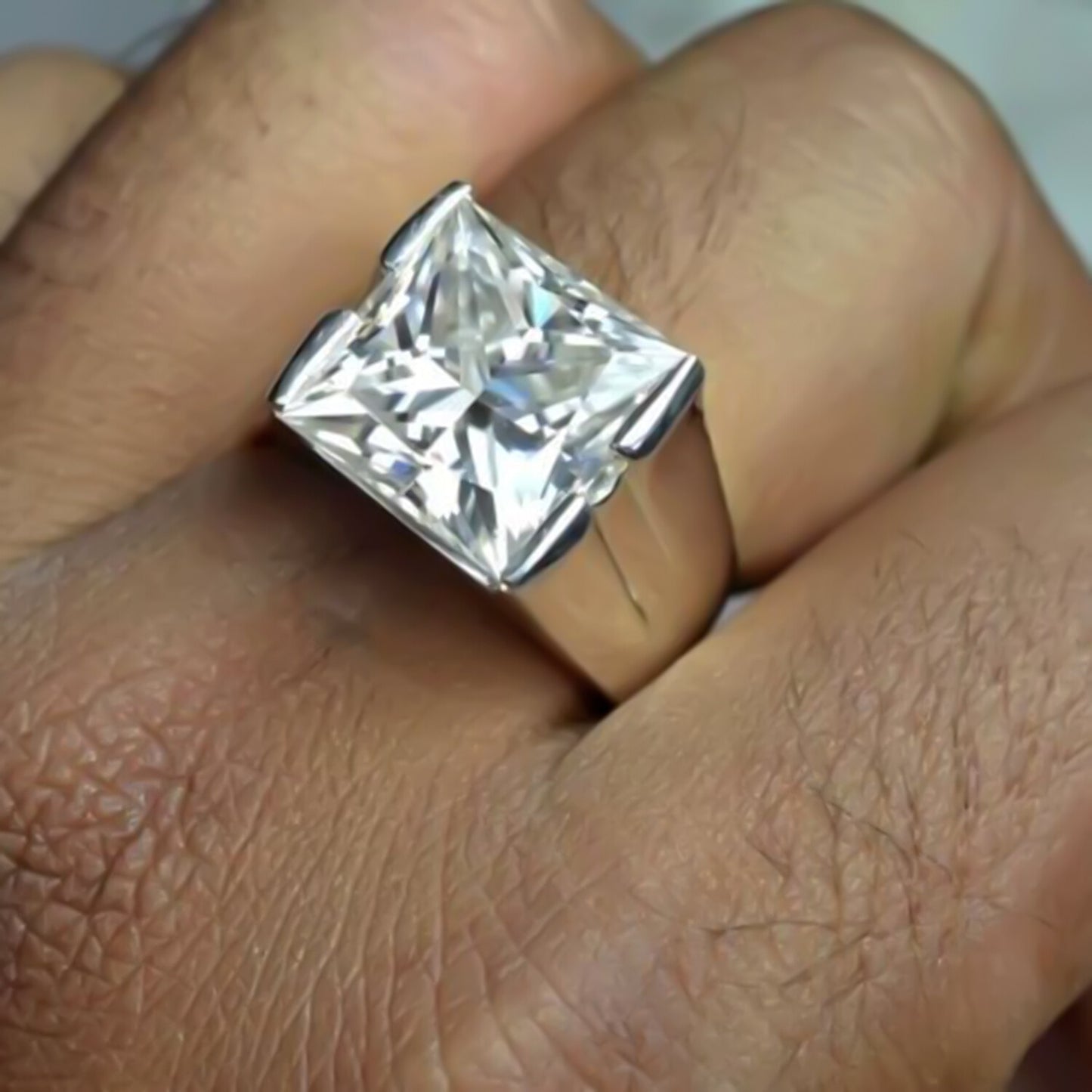 Certified Natural 5.40ct VS1 Princess White Moissanite Ring in 18K Gold Plated Verm 18K Gold Plated