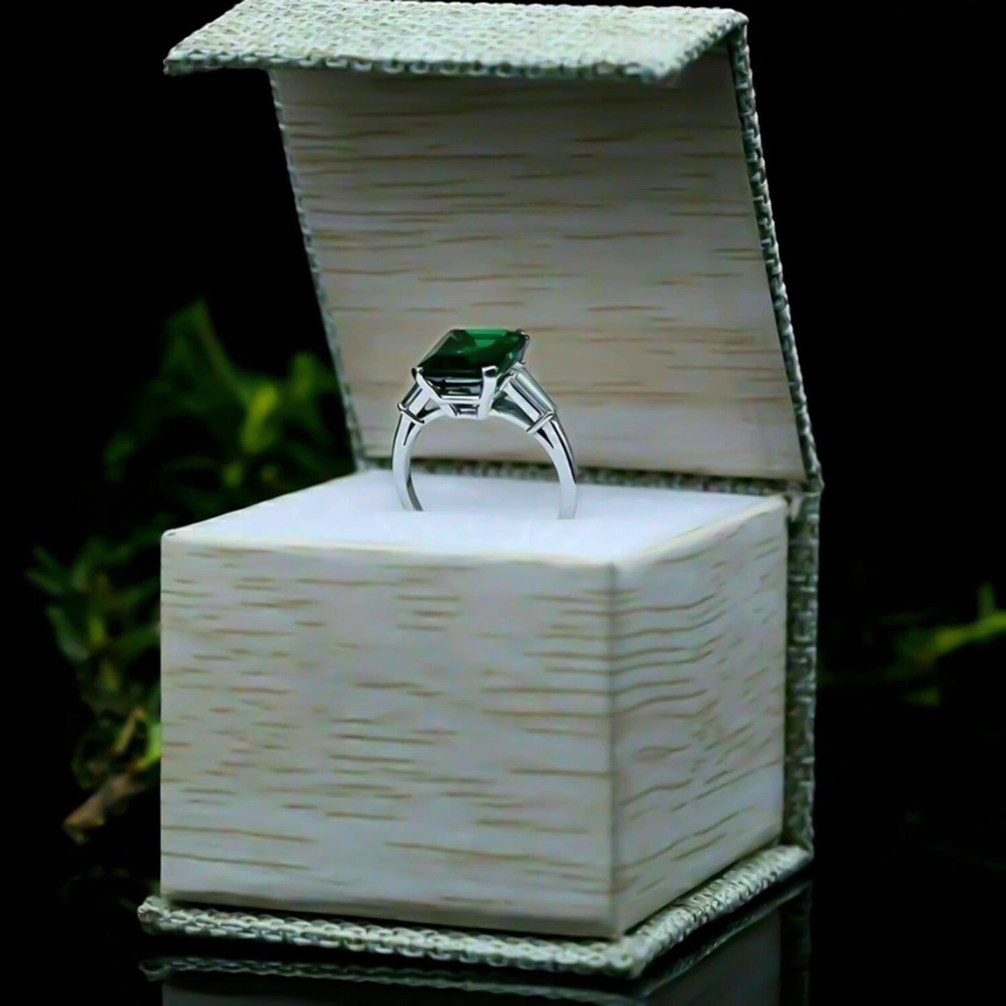 Certified 3.80 Ct Natural Emerald & Moissanite Engagement Ring 14K Solid White Gol 18K Gold Plated