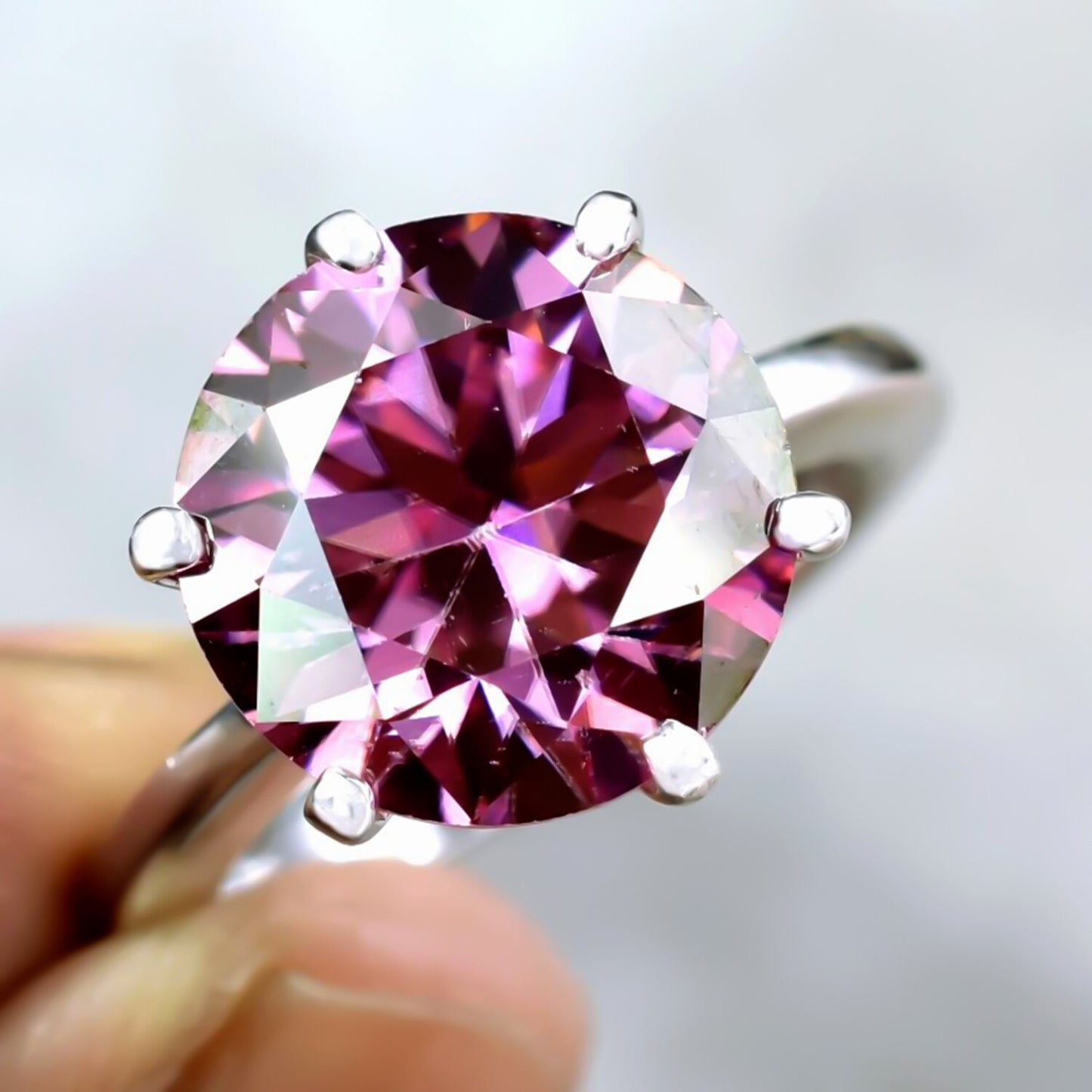 Certified 4ct Natural VVS1 Pink Moissanite Solitaire Ring in 18K Gold Plated Vermei 18K Gold Plated