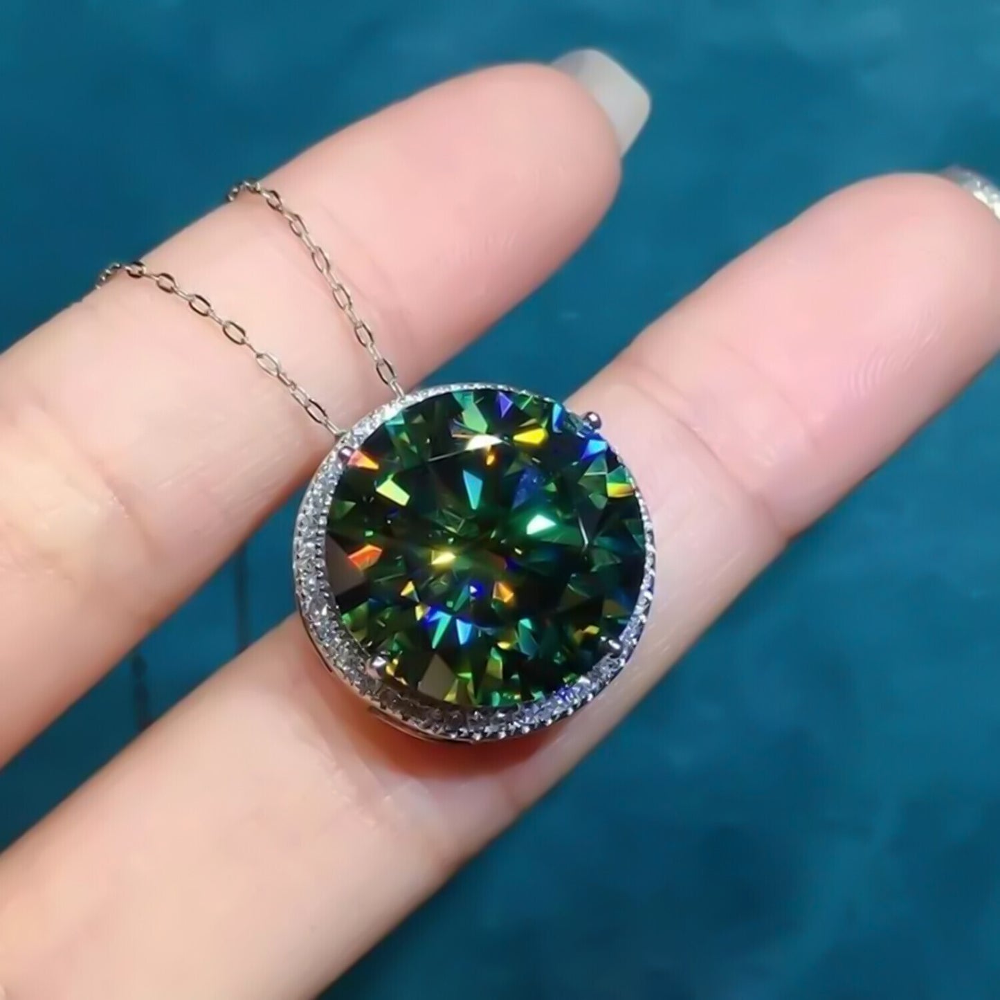 Gorgeous 11.50 Ct Blue Moissanite Solitaire Pendant in Gold Vermeil Certified - GEMHUB & CO.