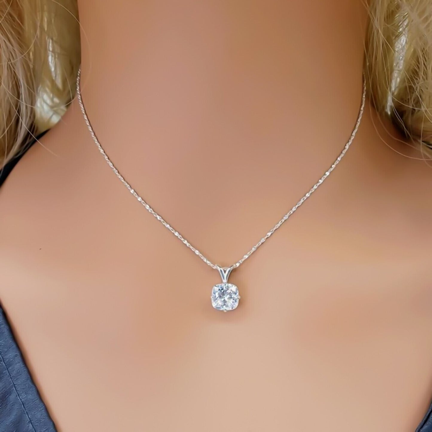 5.20 Ct Cushion Cut White Moissanite Solitaire Pendant Gold Vermeil Jewelry - View 3 - GEMHUB & CO.