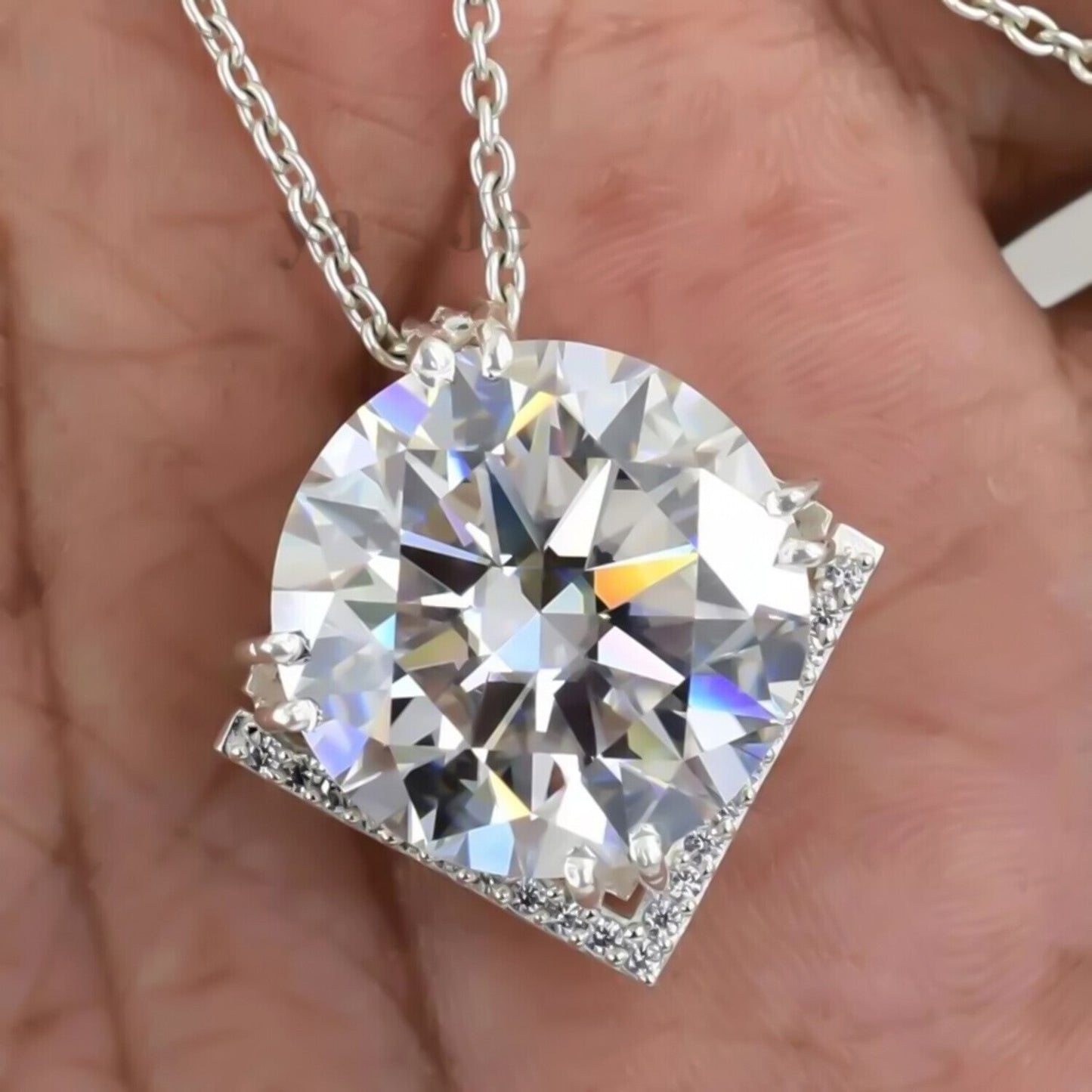 15 Ct White Moissanite Pendant in Gold Vermeil Certified Luxury Holiday Jewelry - View 4 - GEMHUB & CO.