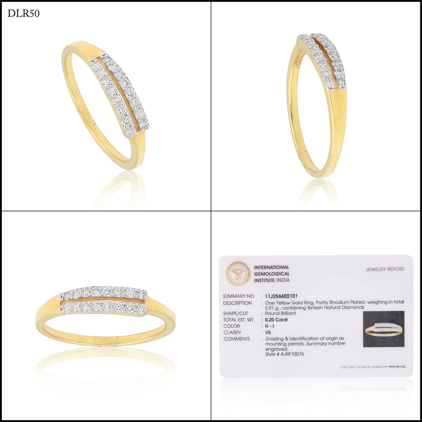 0.20 Ct. IGI Certified 18k Yellow Gold Two Row HI VS Diamond Pave Band Ring - view 8