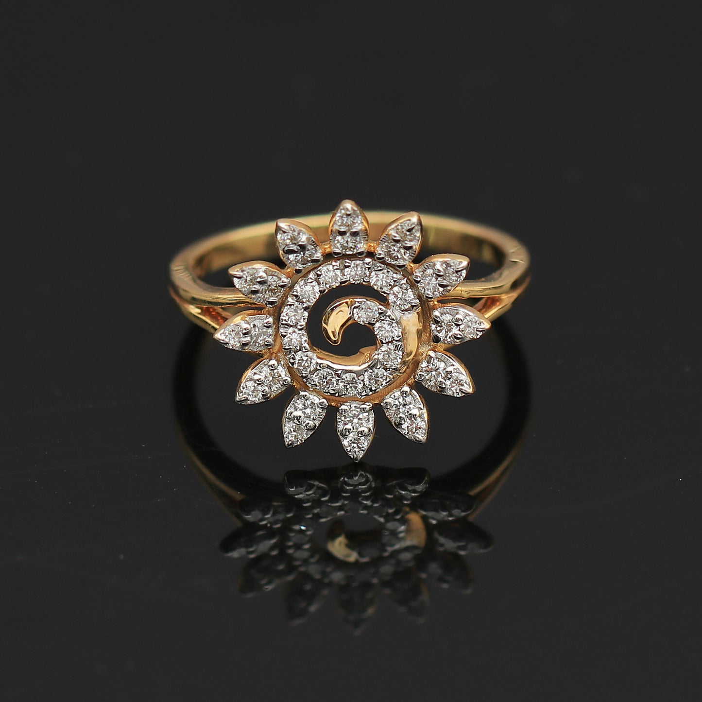 0.39 Ct. IGI Certified Natural Diamond 18k Yellow Gold Flower Design Ring - view 4