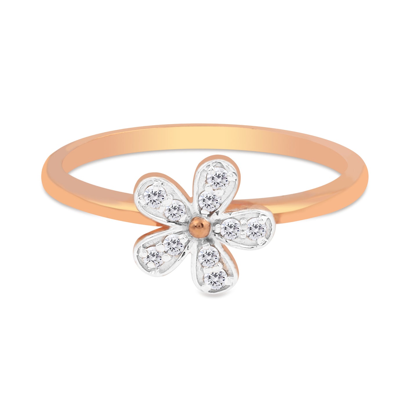 0.09 Ct. IGI Certified Natural Diamond 18k Solid Rose Gold Flower Ring - view 2
