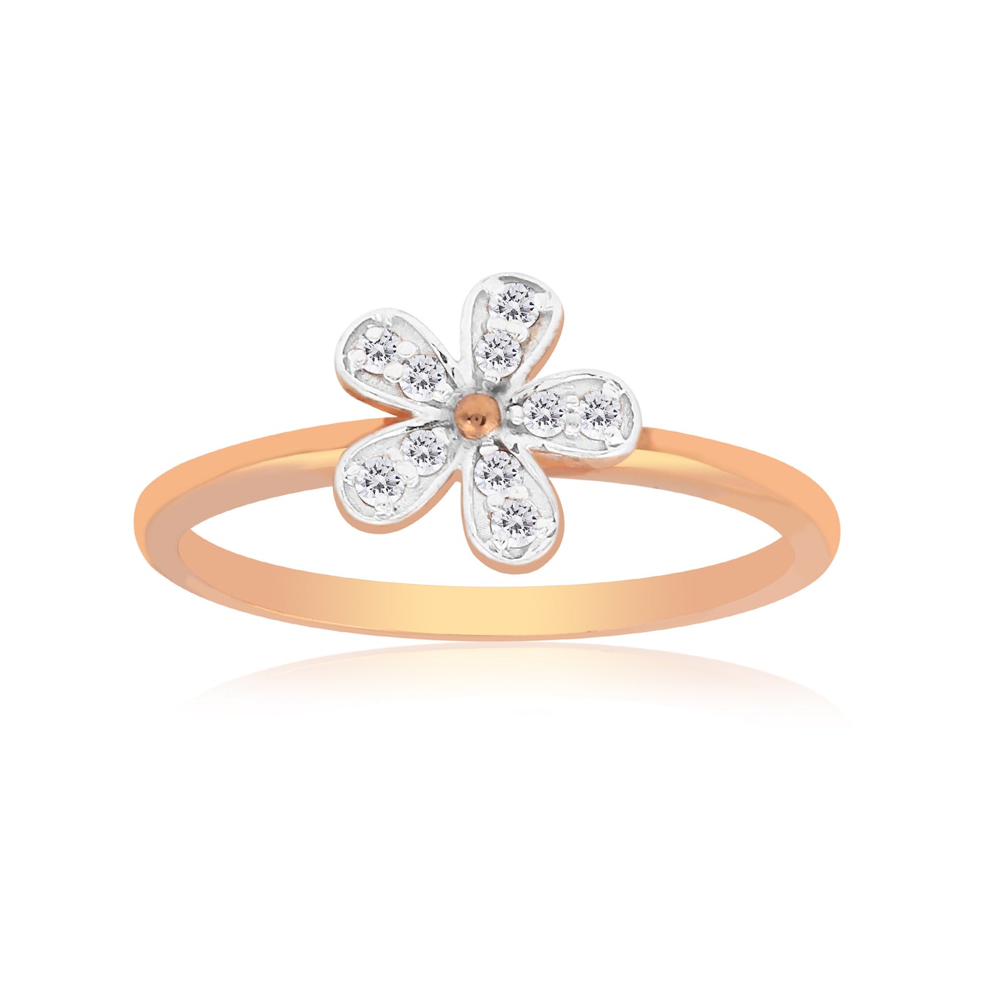 0.09 Ct. IGI Certified Natural Diamond 18k Solid Rose Gold Flower Ring - view 4