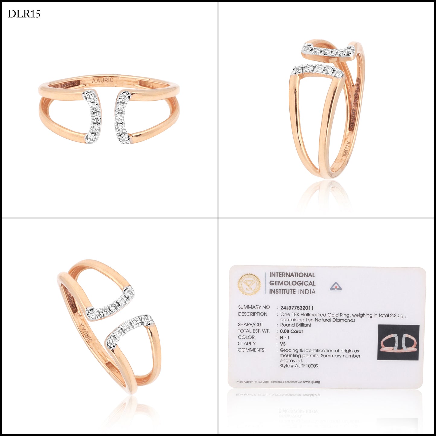 0.08 Ct. IGI Certified Natural Diamond 18k Rose Gold Cuff Ring For Women - view 9