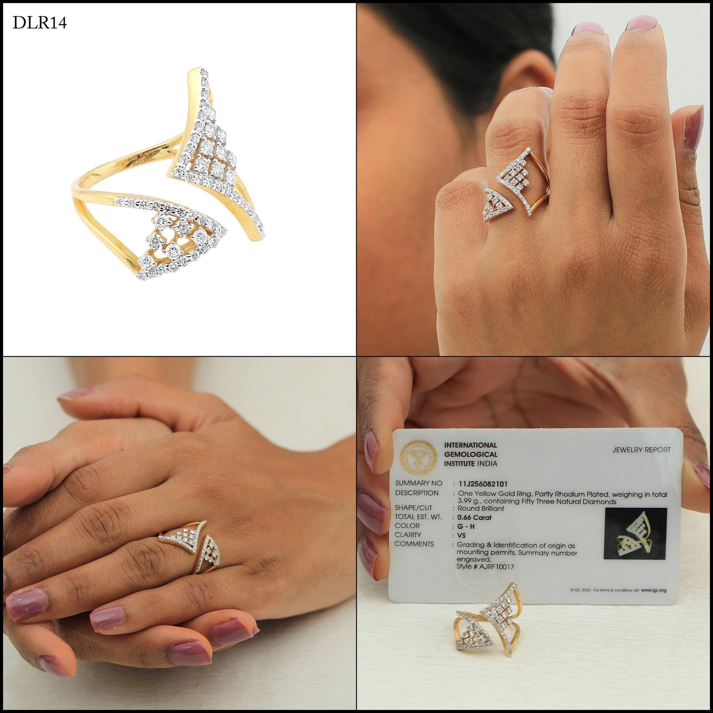 0.66 Ct. IGI Certified Natural Round Cut Diamond 18k Yellow Gold Bypass Ring - view 9