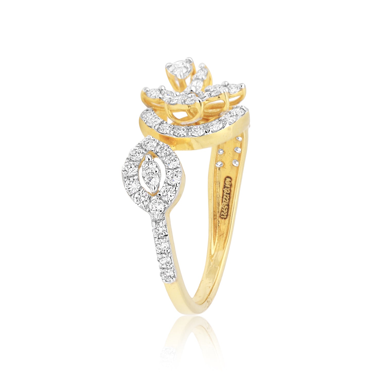 0.75 Ct IGI Certified 18k Yellow Gold Diamond Ring - Elegant Leaf Cluster Design - view 5