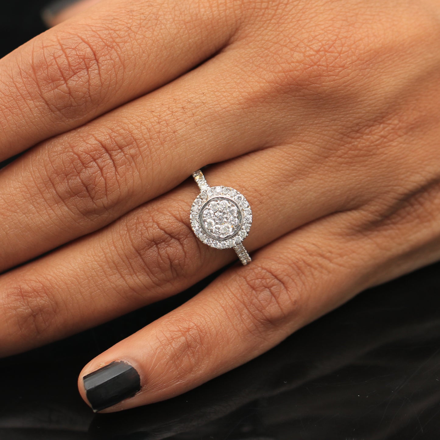 0.70 Ct. IGI Certified 0.50 Ct Round Diamond Cluster Halo Ring 18k White Gold - view 3