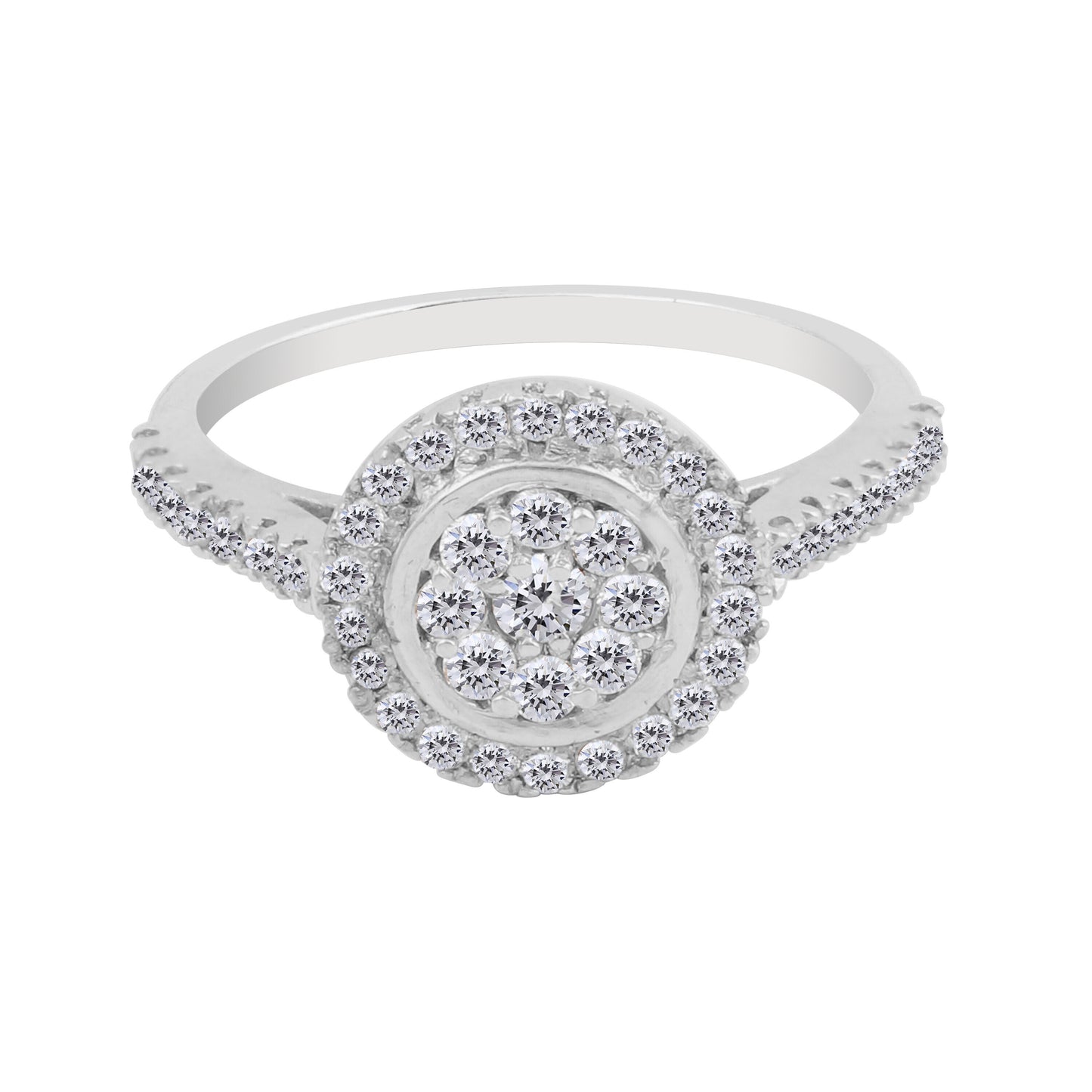 0.70 Ct. IGI Certified 0.50 Ct Round Diamond Cluster Halo Ring 18k White Gold