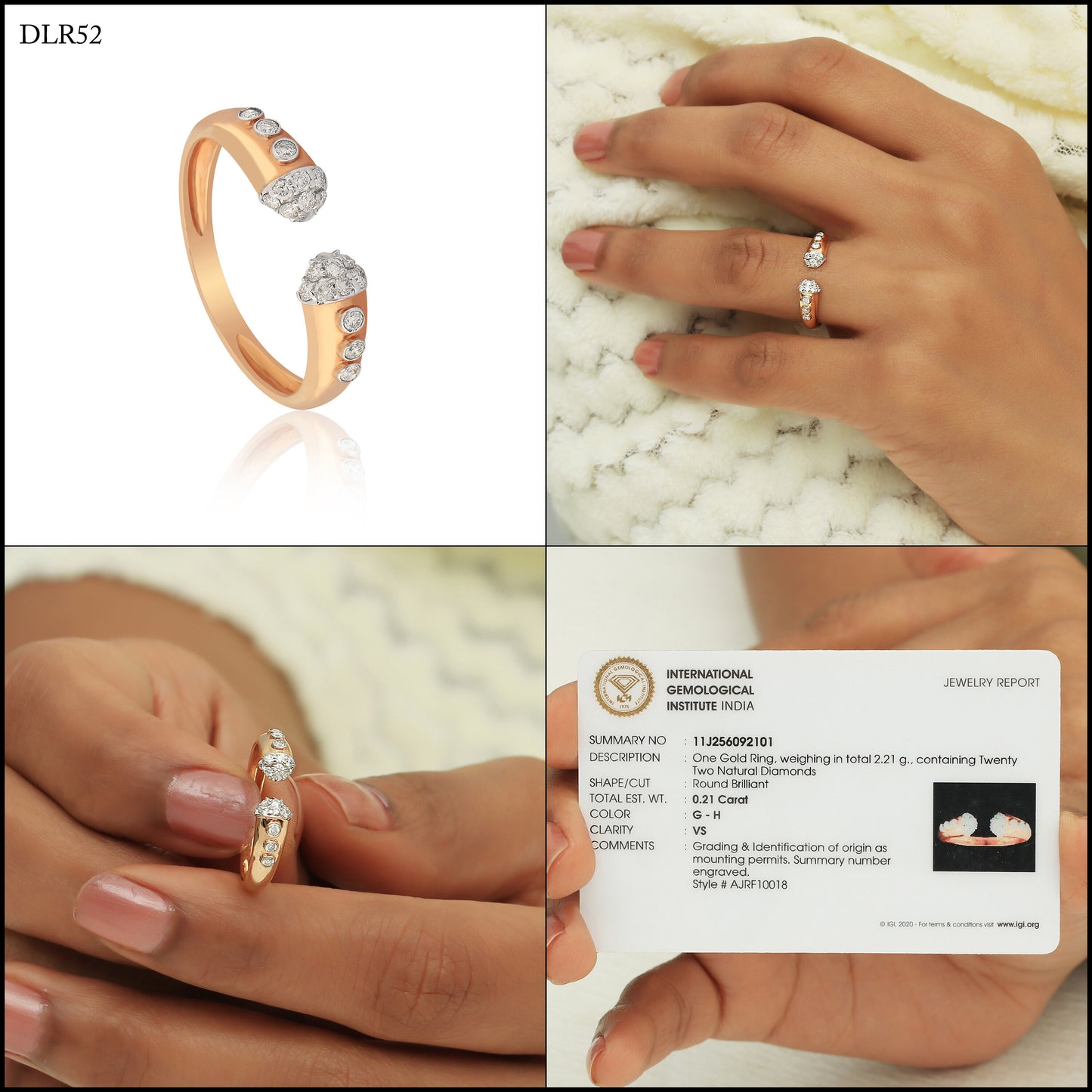 0.21 Ct. IGI Certified 18K Rose Gold Open Bypass GH VS Diamond Band Ring - view 9