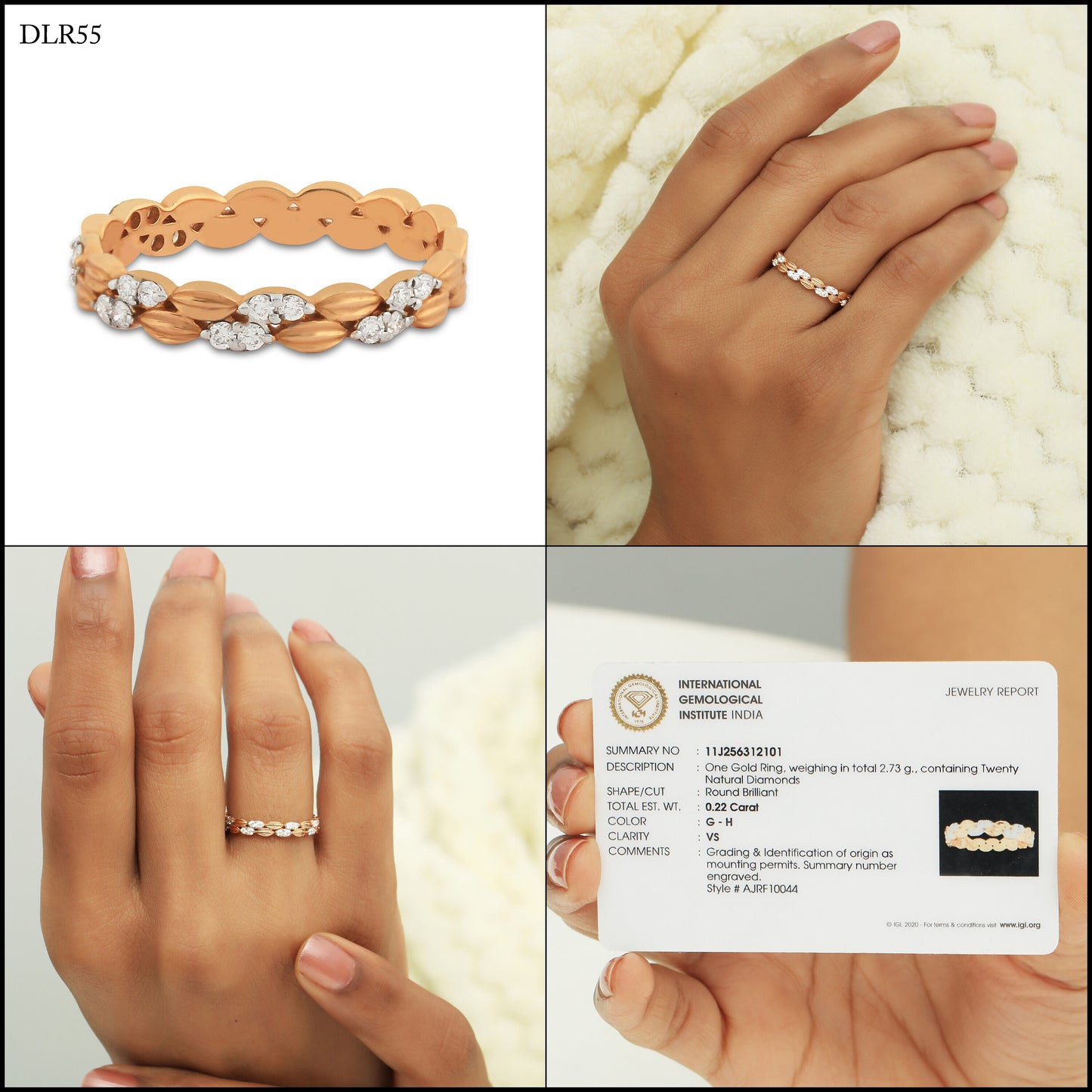 0.22 Ct. IGI Certified 18K Rose Gold GH VS Diamond Braided Ring Wedding Band - view 8