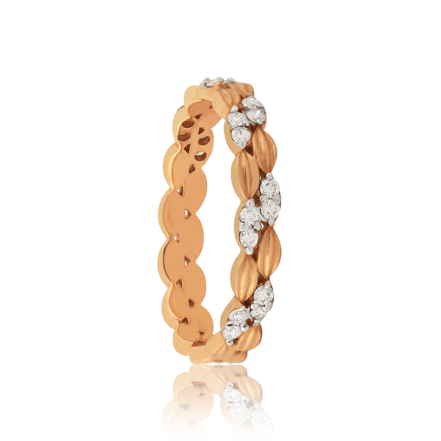 0.22 Ct. IGI Certified 18K Rose Gold GH VS Diamond Braided Ring Wedding Band - view 2