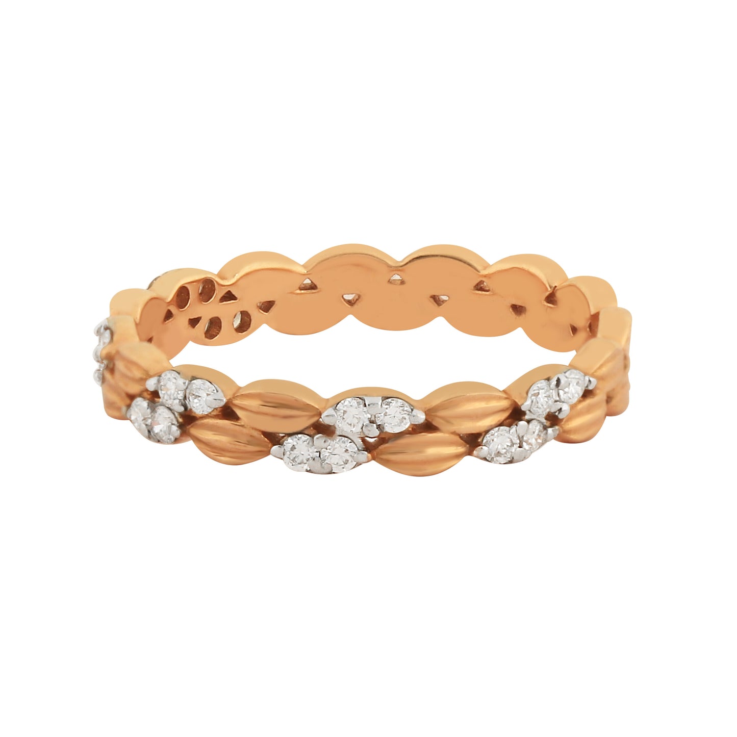 0.22 Ct. IGI Certified 18K Rose Gold GH VS Diamond Braided Ring Wedding Band