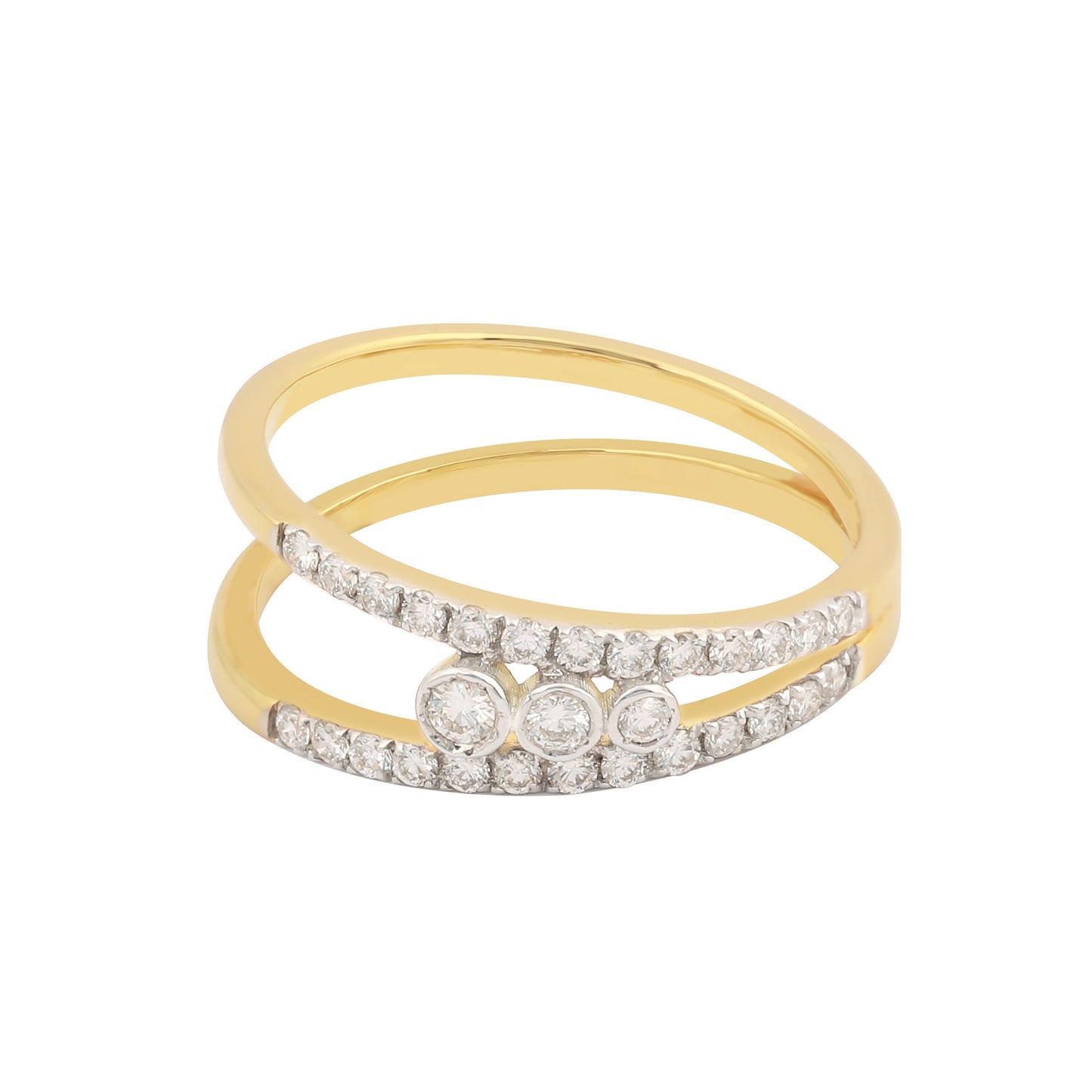 0.37 Ct. IGI Certified Natural Diamond 18k Yellow Gold Double Row Ring