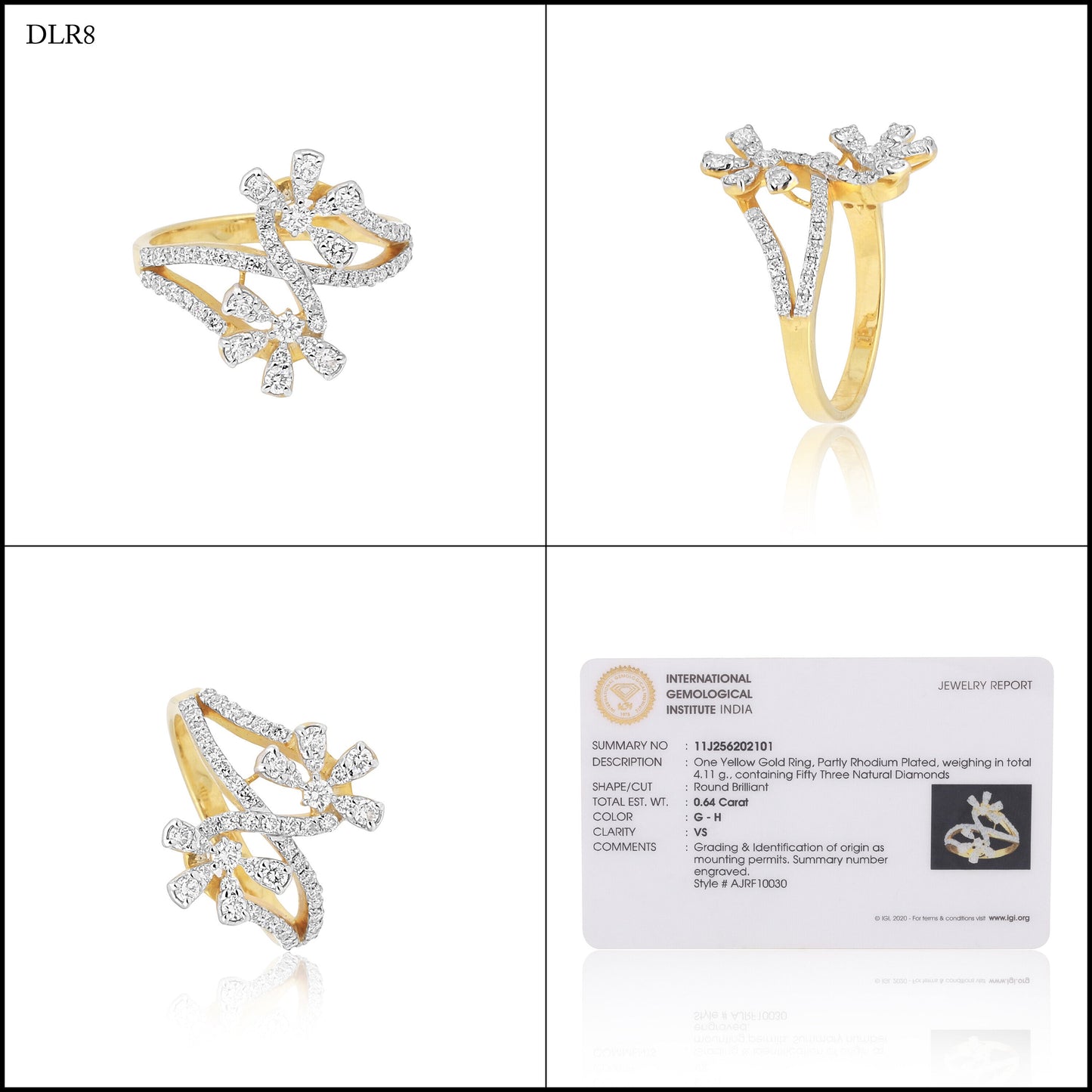 0.64 Ct. IGI Natural Diamond Floral Design Ring in 18K Yellow Gold for Women - view 7
