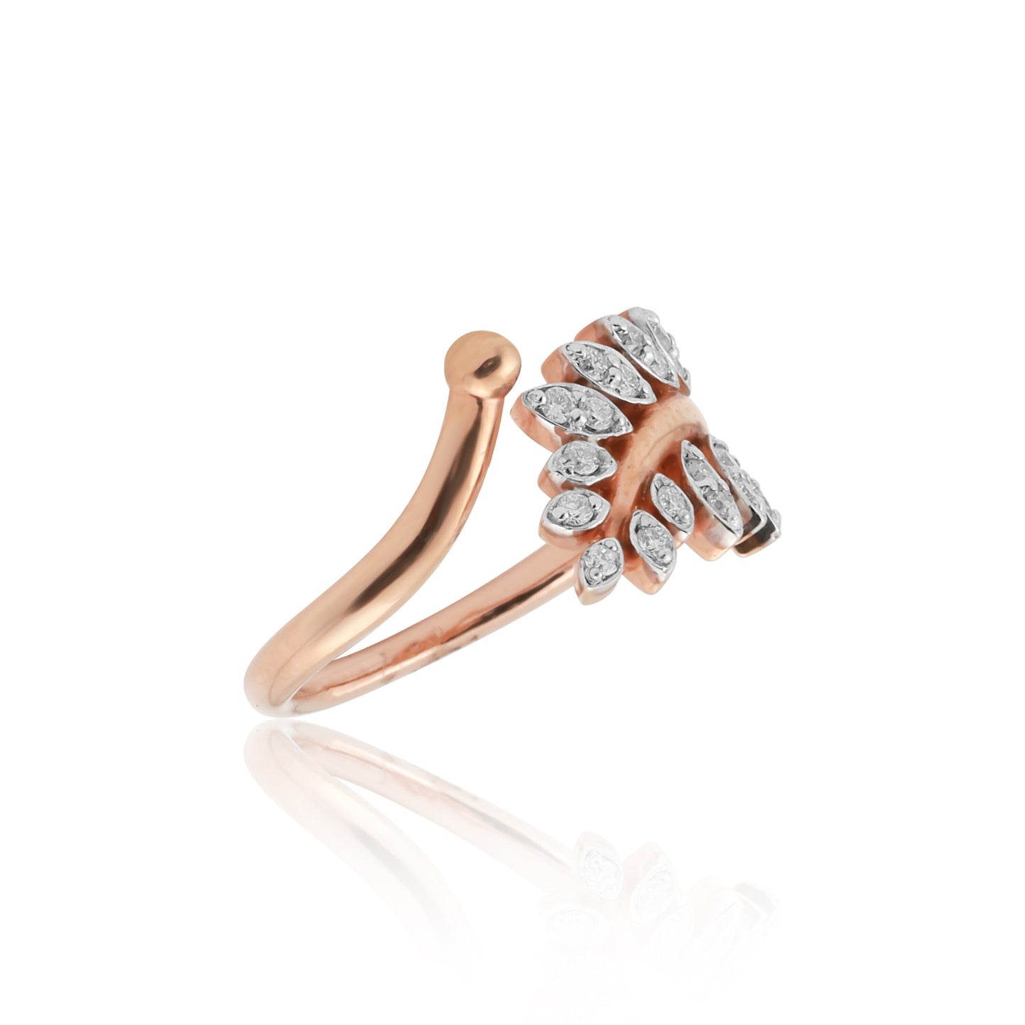 0.14 Ct. 18k Rose Gold Diamond Leaf Ring - IGI Certified Nature-Inspired Band - view 4
