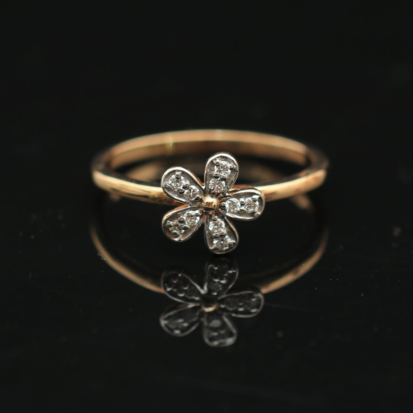0.09 Ct. IGI Certified Natural Diamond 18k Solid Rose Gold Flower Ring - view 6