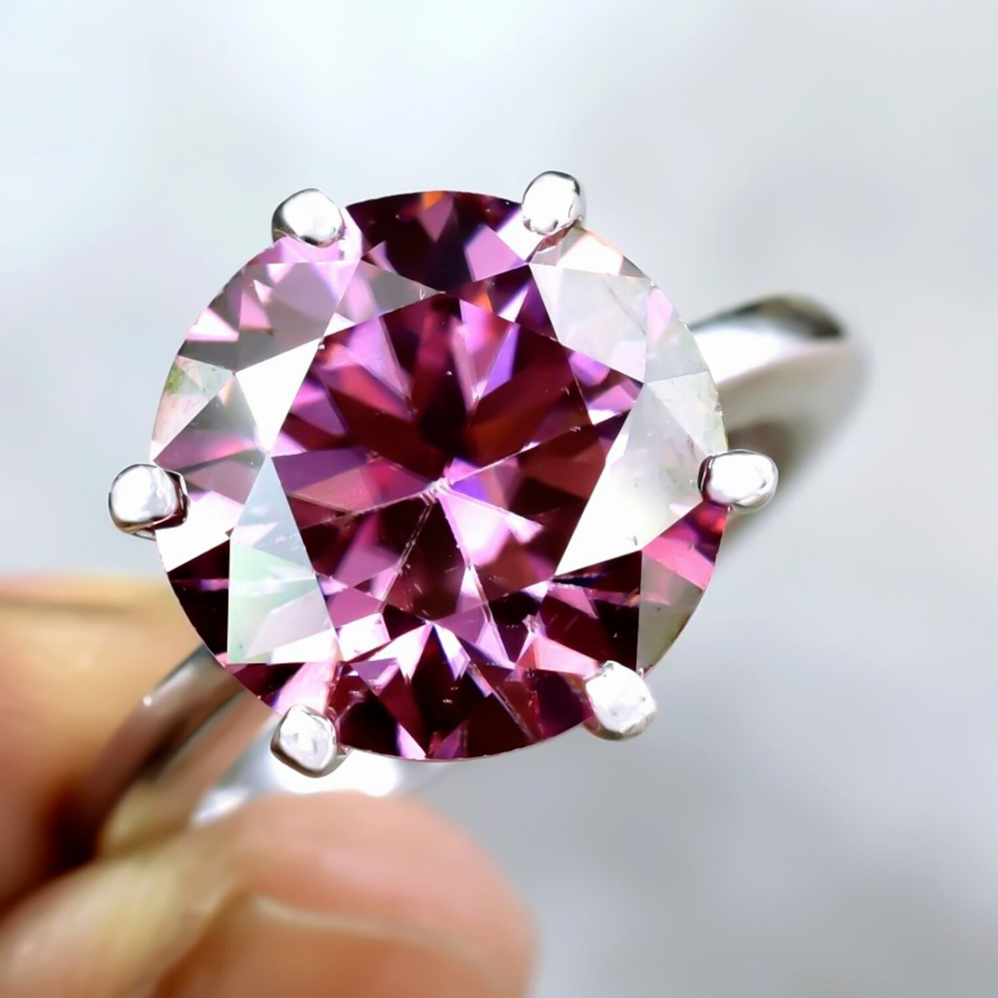 Certified 4.25ct VVS1 Round Pink Moissanite Ring Gift for Women 18K Gold Plated Ver 18K Gold Plated