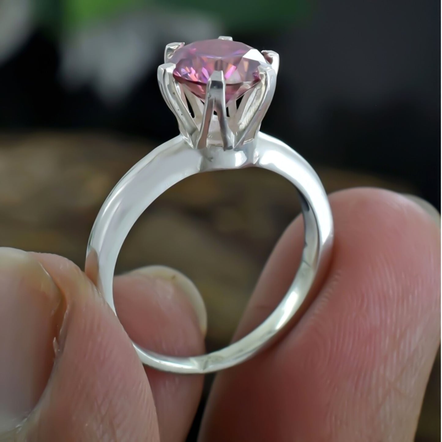 Certified 2.20ct VVS1 Pink Moissanite Solitaire Ring for Lover Gift 18K Gold Plated