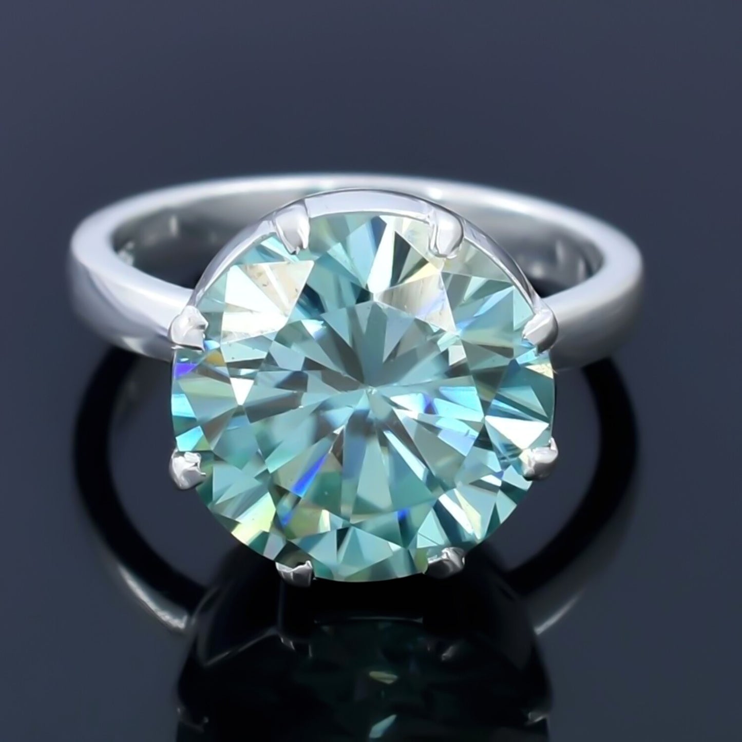 Certified 7.75ct VS1 Blue Moissanite Ring for Love Gift 18K Gold Plated