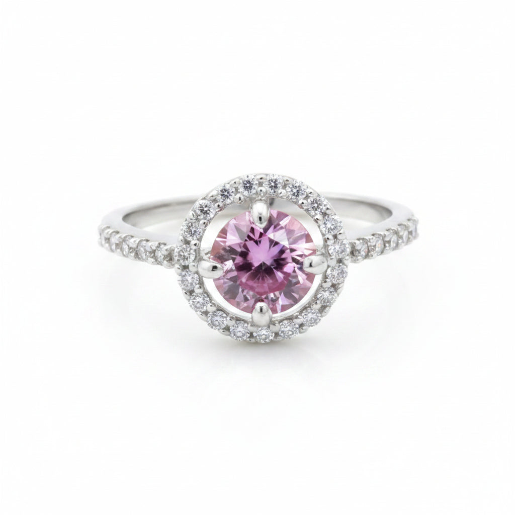 Certified 1.5ct VVS1 Pink Moissanite Solitaire Ring for Gift Use 18K Gold Plated Ve 18K Gold Plated