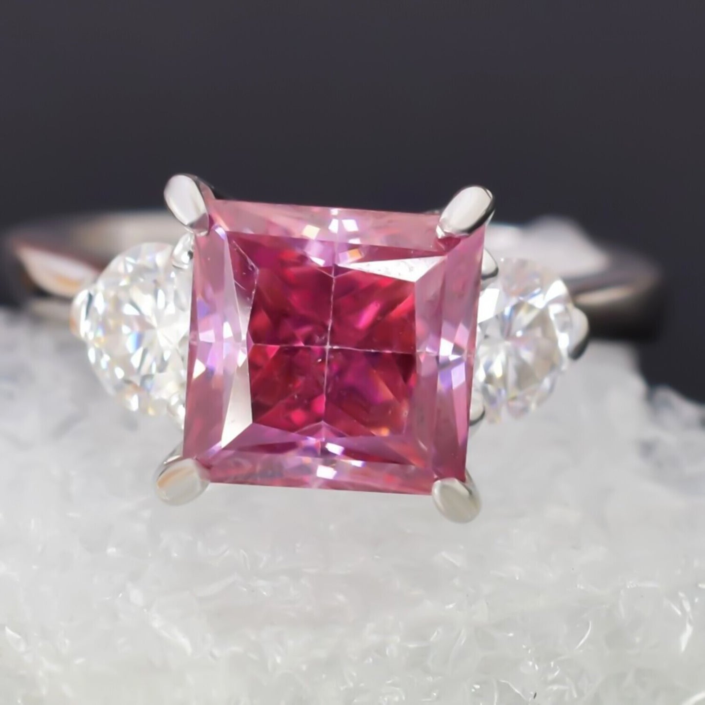 Certified 2ct Natural VVS1 Princess Pink Moissanite Solitaire Ring in 18K Gold Plat 18K Gold Plated