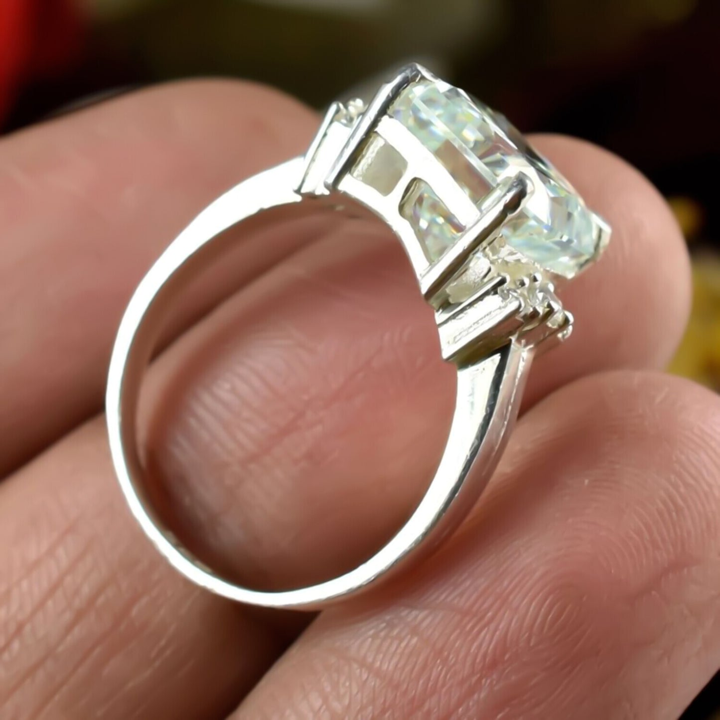 Certified Natural 4.45ct VS1 Radiant White Moissanite Ring Fine Jewelry 18K Gold Plated