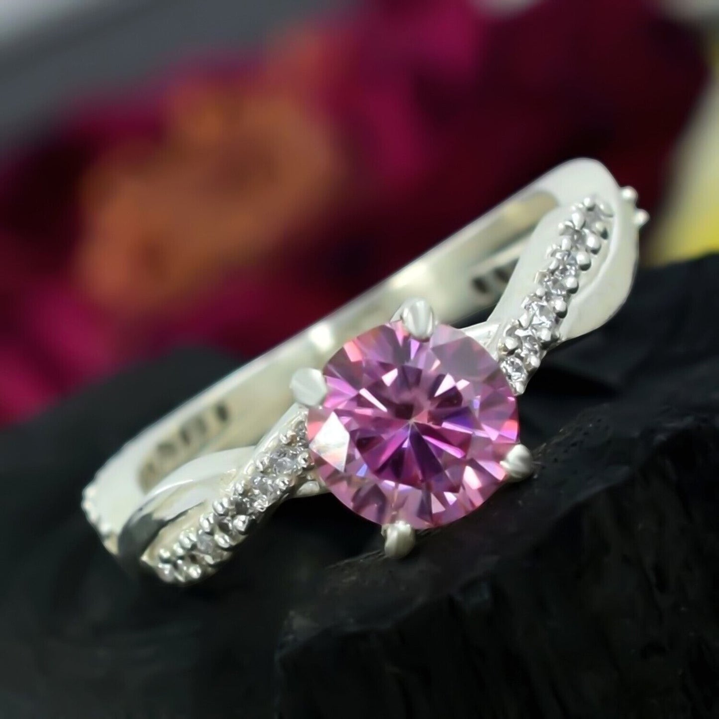 Certified 1.25ct Natural Round VVS1 Pink Moissanite Solitaire Ring in 18K Gold Plat 18K Gold Plated