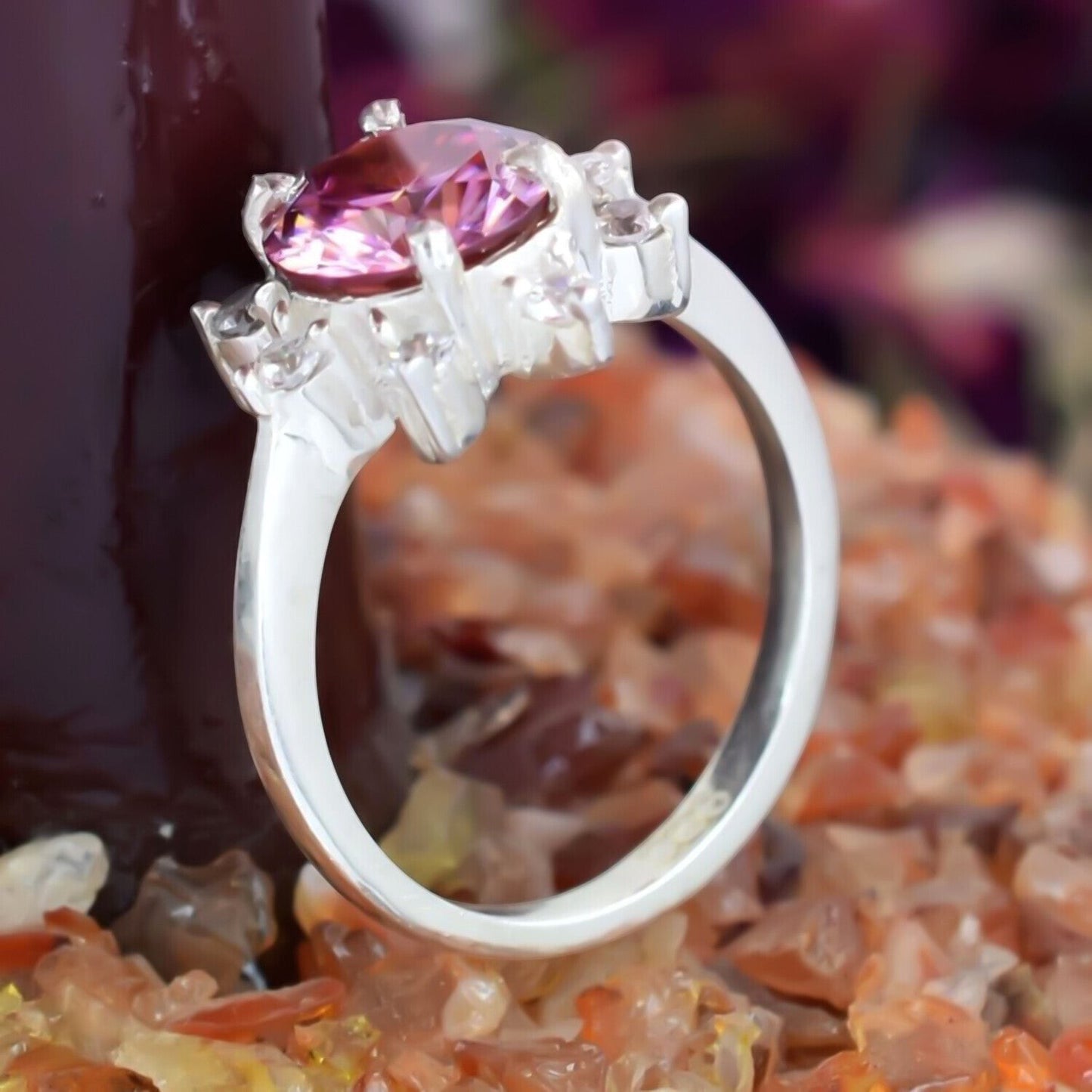 Certified 2.5ct Natural VVS1 Pink Moissanite Solitaire Ring in 18K Gold Plated Verm 18K Gold Plated