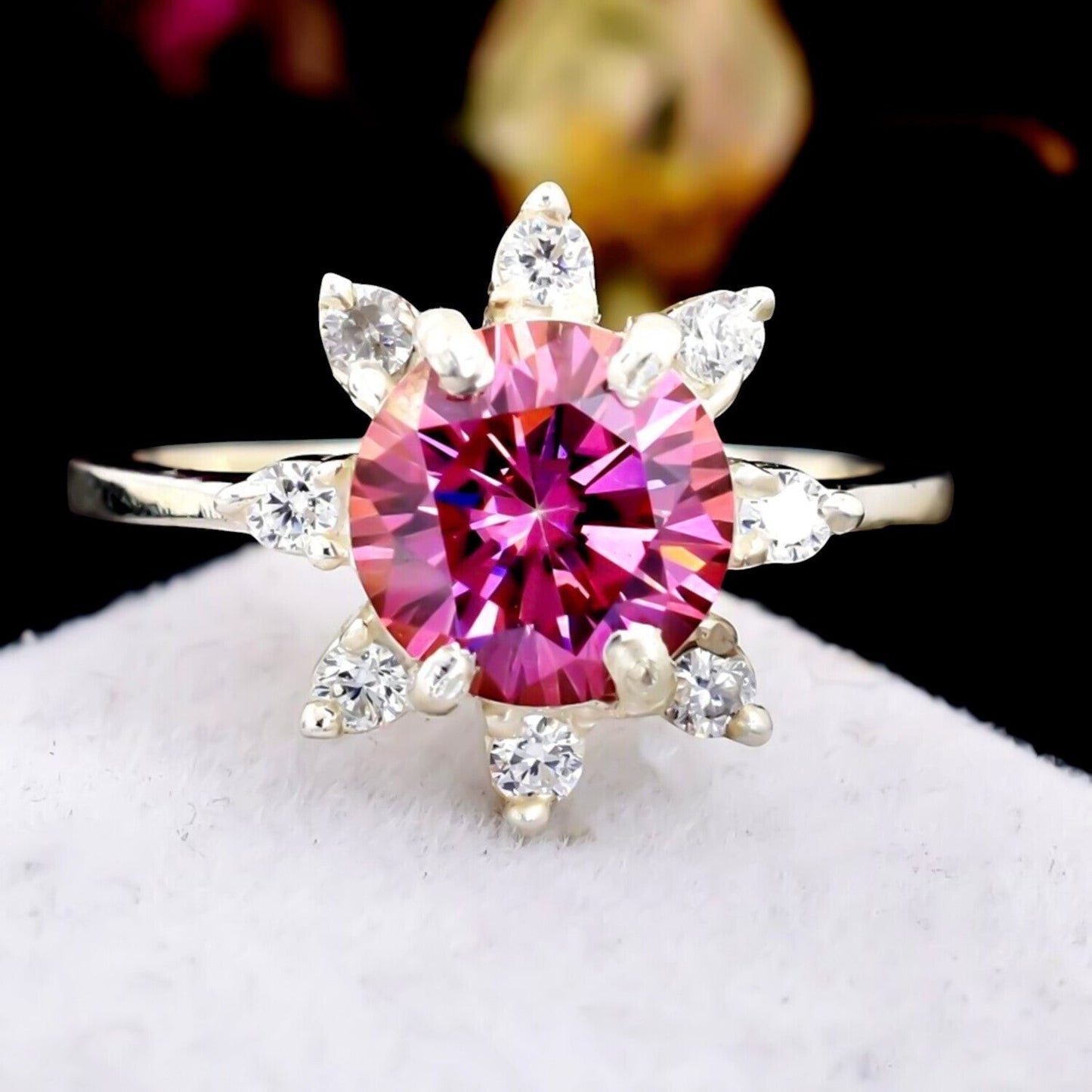 Certified 2.5ct Natural VVS1 Round Pink Moissanite Solitaire Ring in 18K Gold Plate 18K Gold Plated