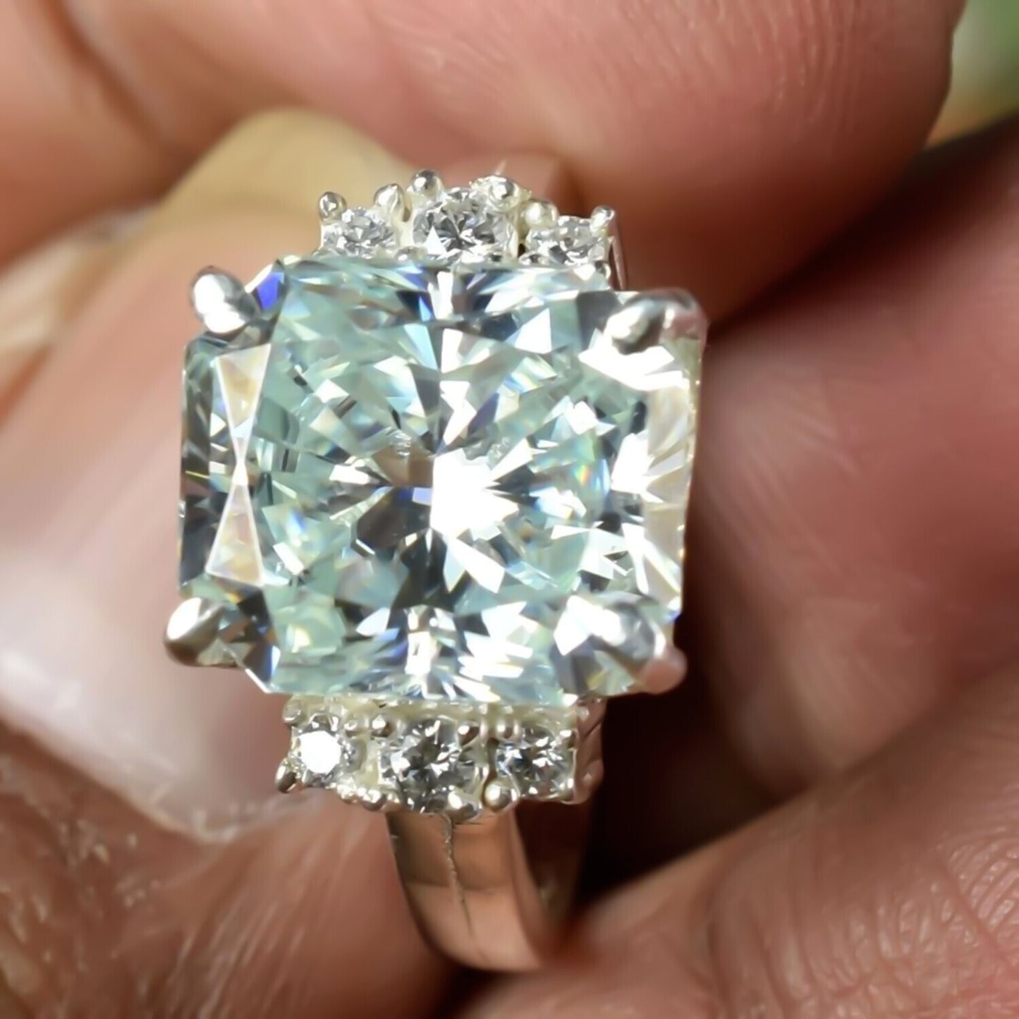 Certified Natural 4.45ct VS1 Radiant White Moissanite Ring Fine Jewelry 18K Gold Plated