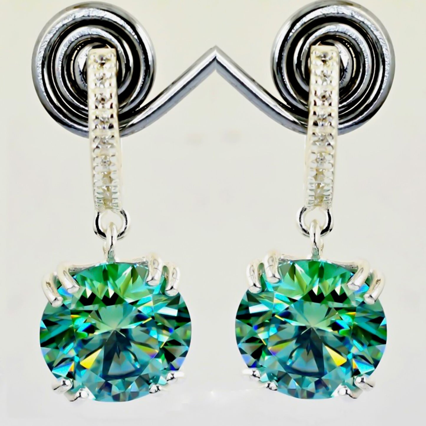 15 Ct Certified Blue Moissanite Dangler Earrings Gold Vermeil For Birthday - GEMHUB & CO.