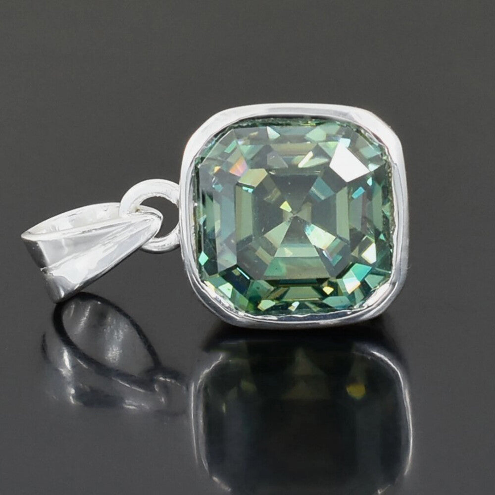 7Ct Certified Blue Moissanite Solitaire Asscher Cut Pendant In Gold Vermeil - View 2 - GEMHUB & CO.