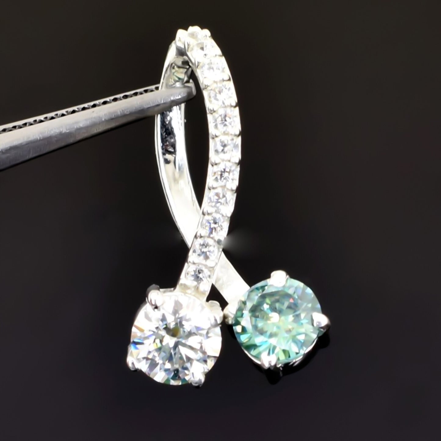 2.40 Ct Certified Round White & Blue Moissanite Pendant In 18K Gold Plated