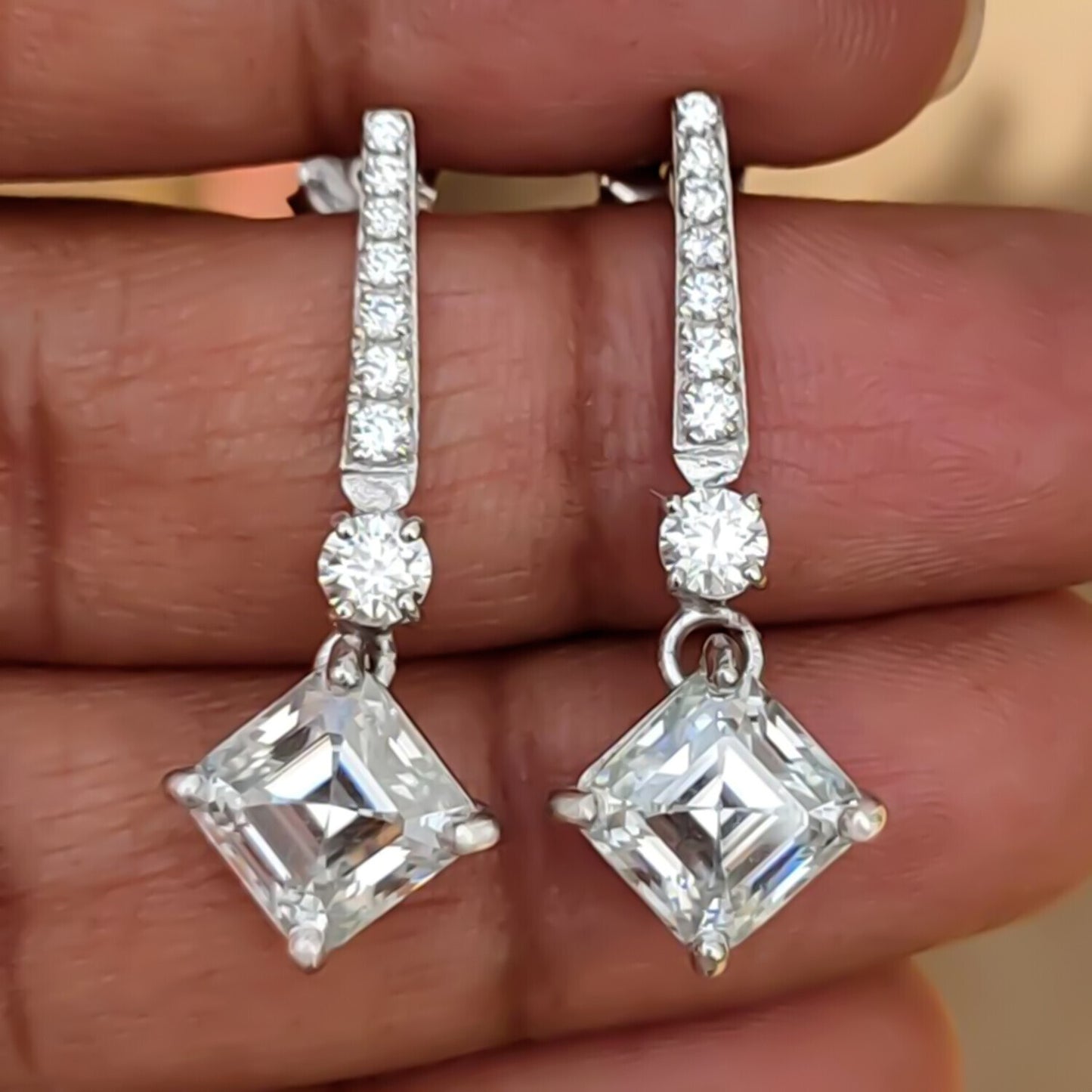 6.00 Ct Certified Asscher Cut White Moissanite Solitaire Earrings Gold Vermeil - GEMHUB & CO.